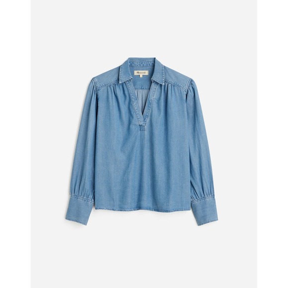 Madewell Chambray Easy Y-Neck Shirt in Ritch Wash XS NWT - Picture 1 of 7